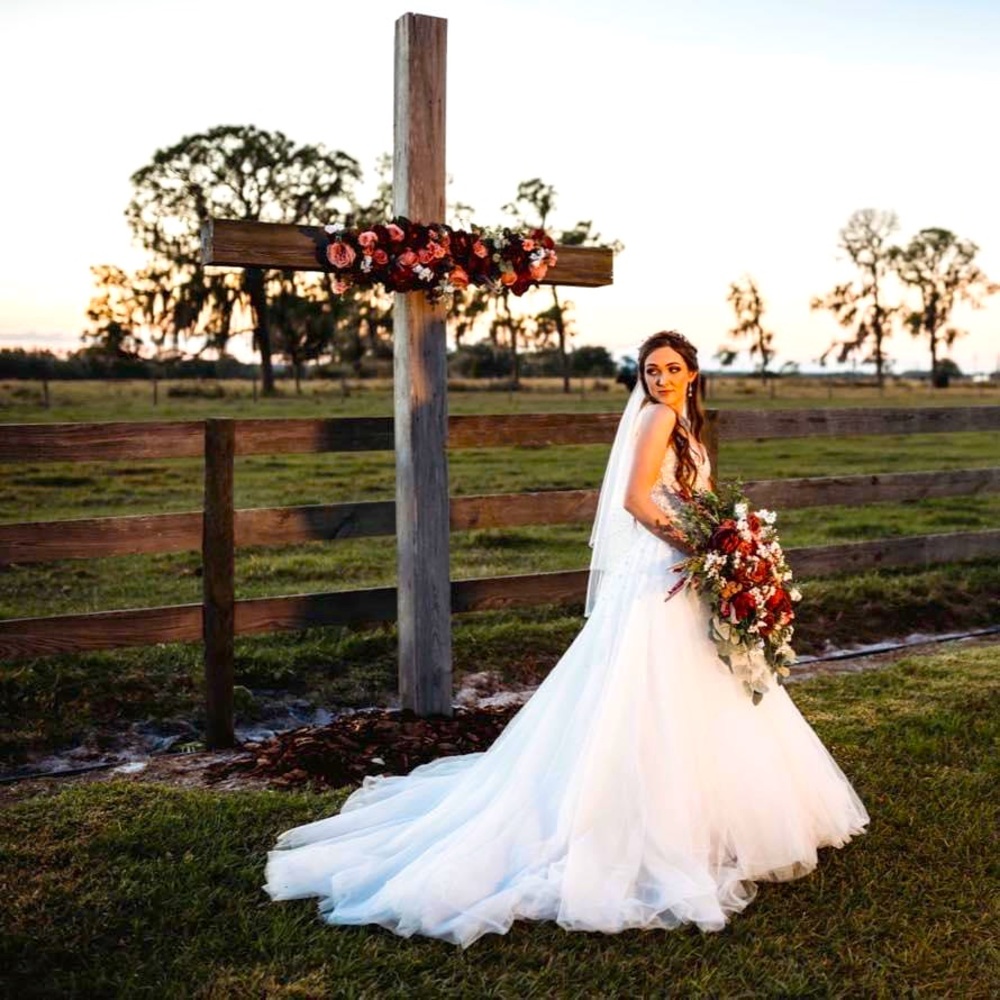 Designer Morilee gem & pearl ball gown wedding dress